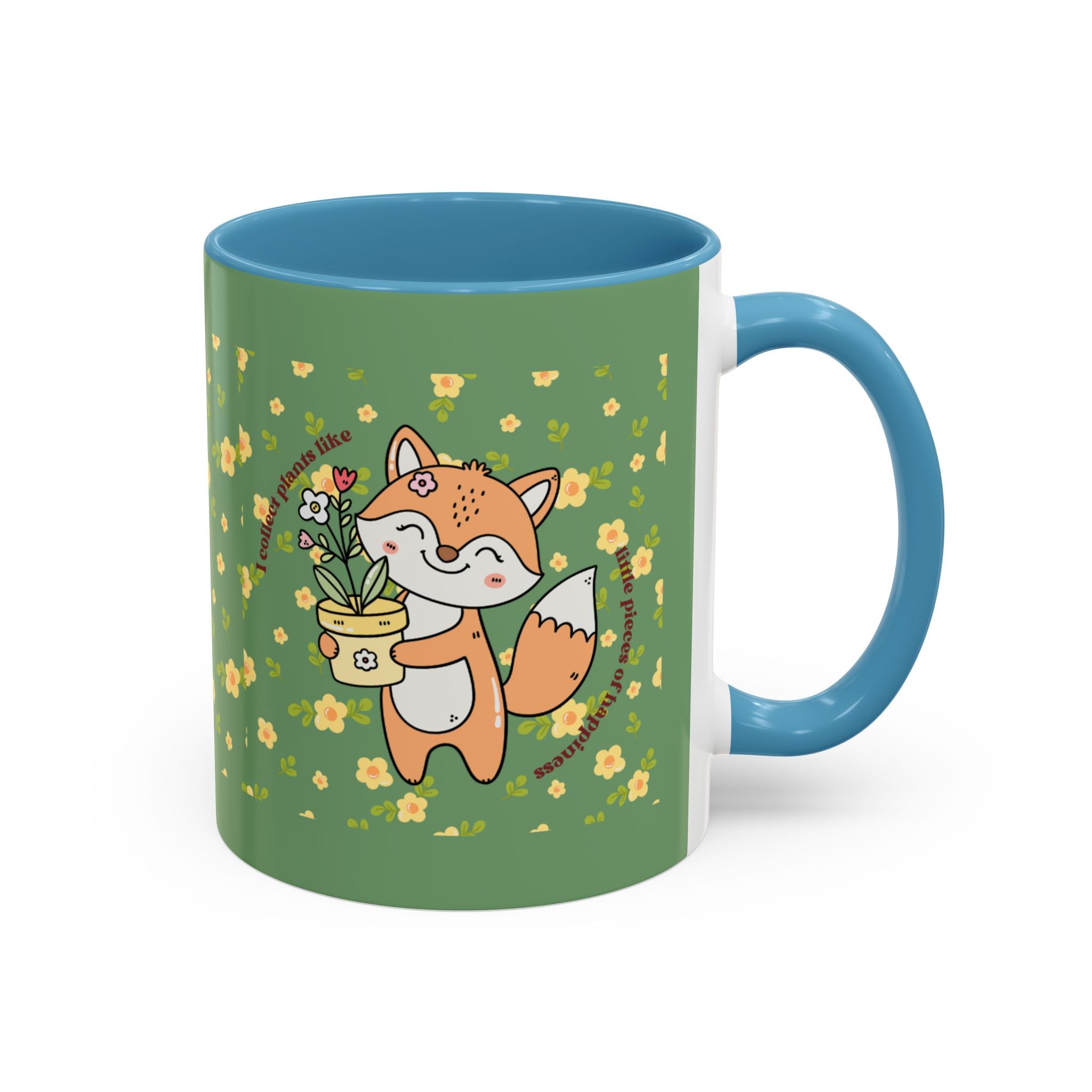 Cute Fox Floral Coffee Mug – Cute Fox Holding Potted Plant Accent Mug