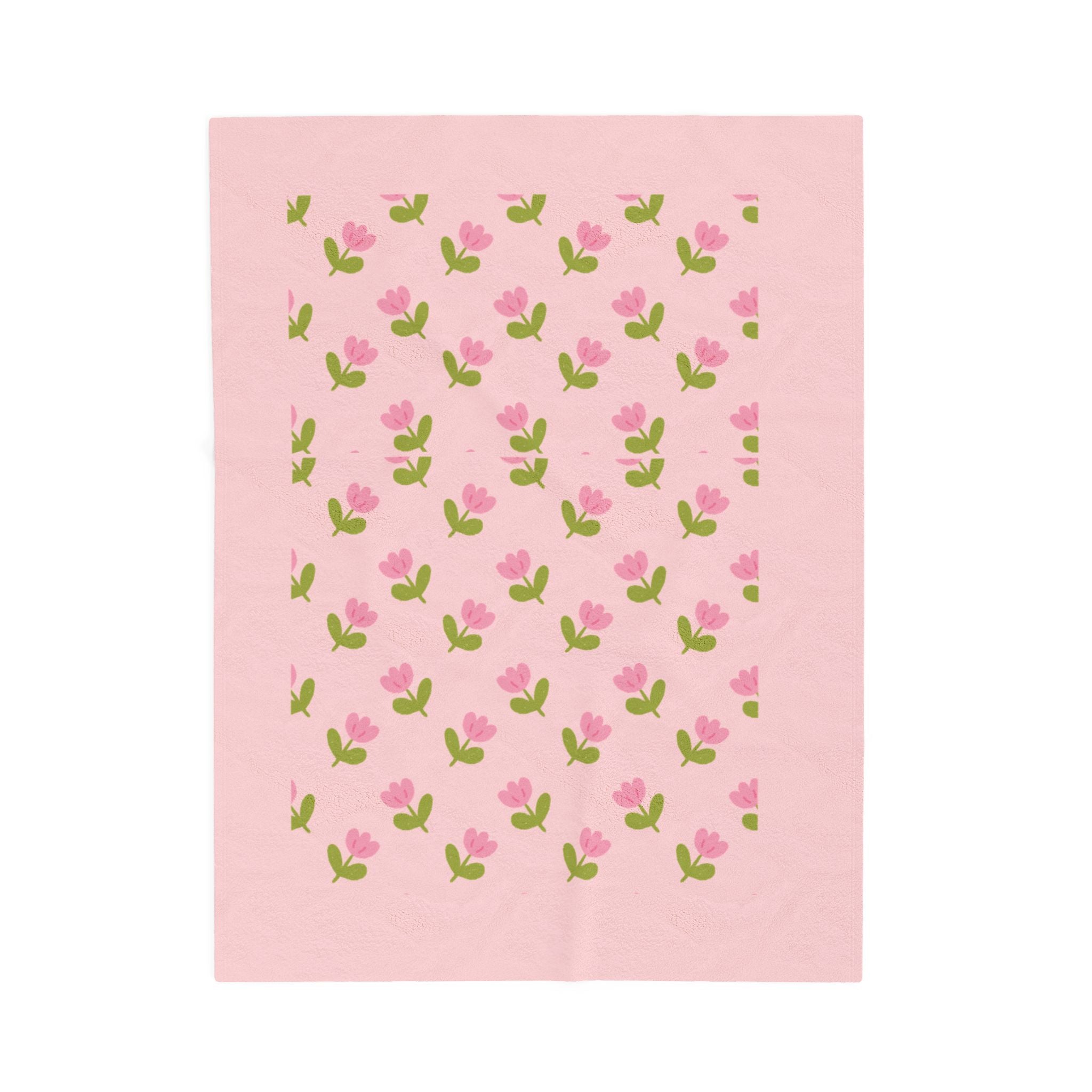Pink Floral Velveteen Plush Blanket – Soft Rose Pattern Throw for Nursery, Gifts & Cozy Home