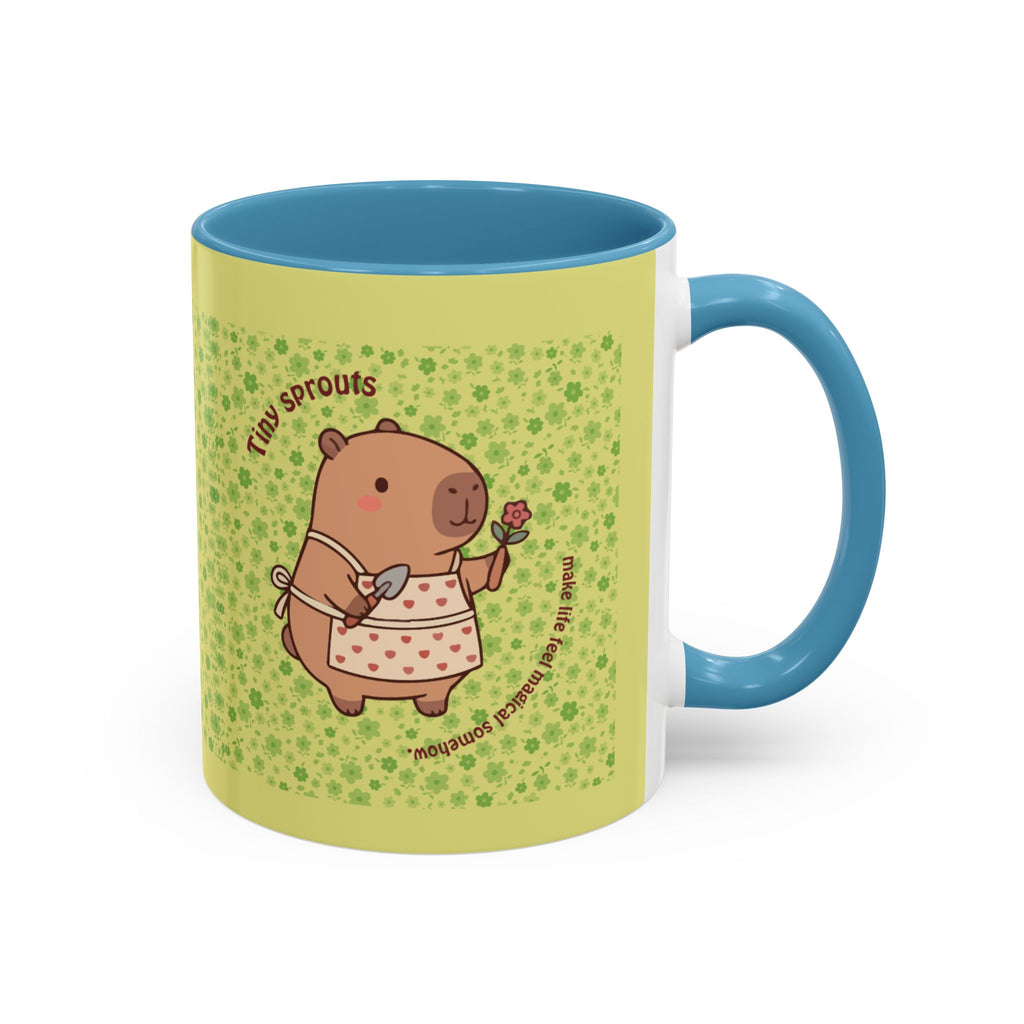 Cute ‘Tiny Sprouts’ Accent Coffee Mug – Kawaii Garden Capybara Design (11/15 oz)