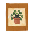 Plush Blanket — Cute Black Cat in Potted Plant Velveteen Throw