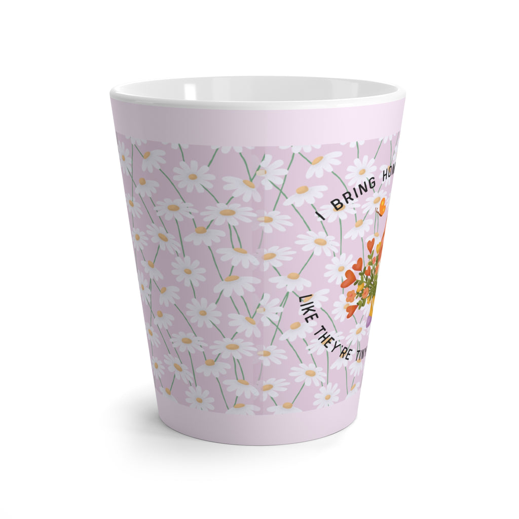 Latte Mug - Pink Daisy Floral Coffee Cup ("Bring Me Flowers Like They're Tiny Sunrises")