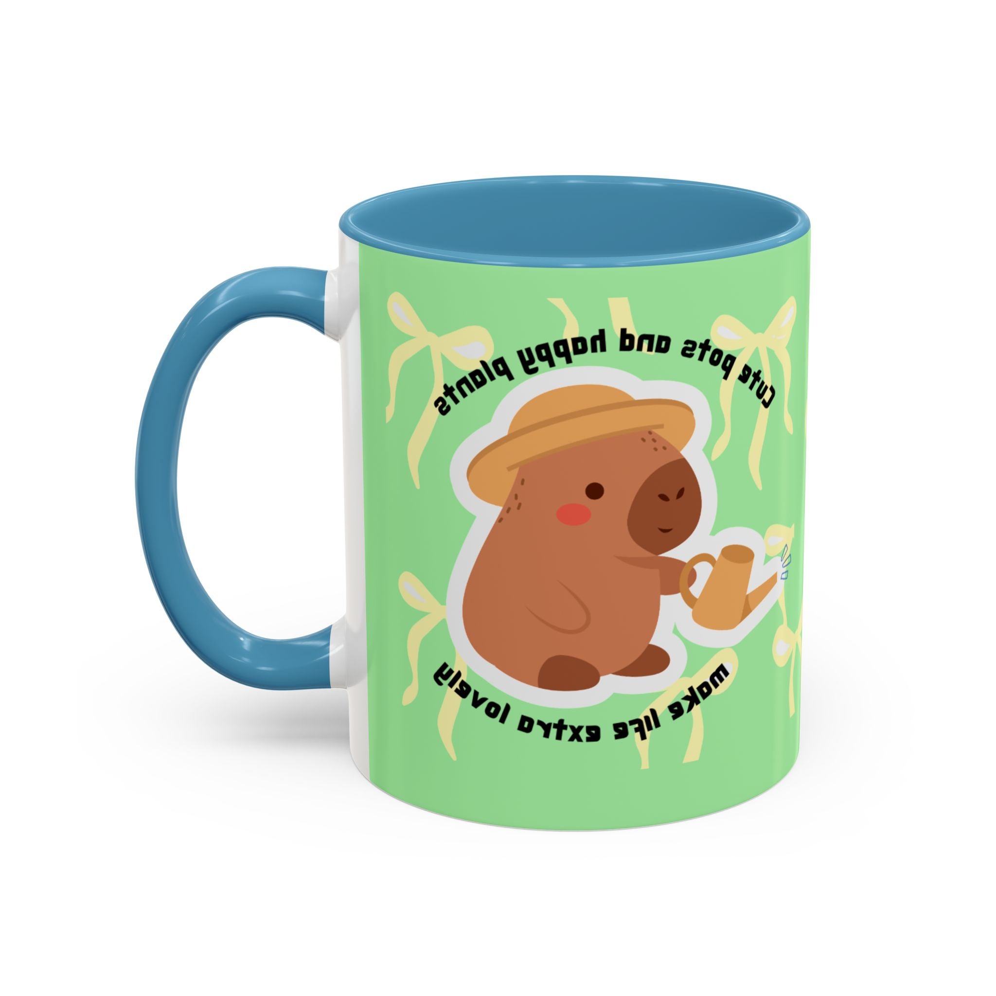 Accent Coffee Mug - Cute Bear Watering Plants ‘Cute Pots and Happy Plants Make Life Extra Lovely’