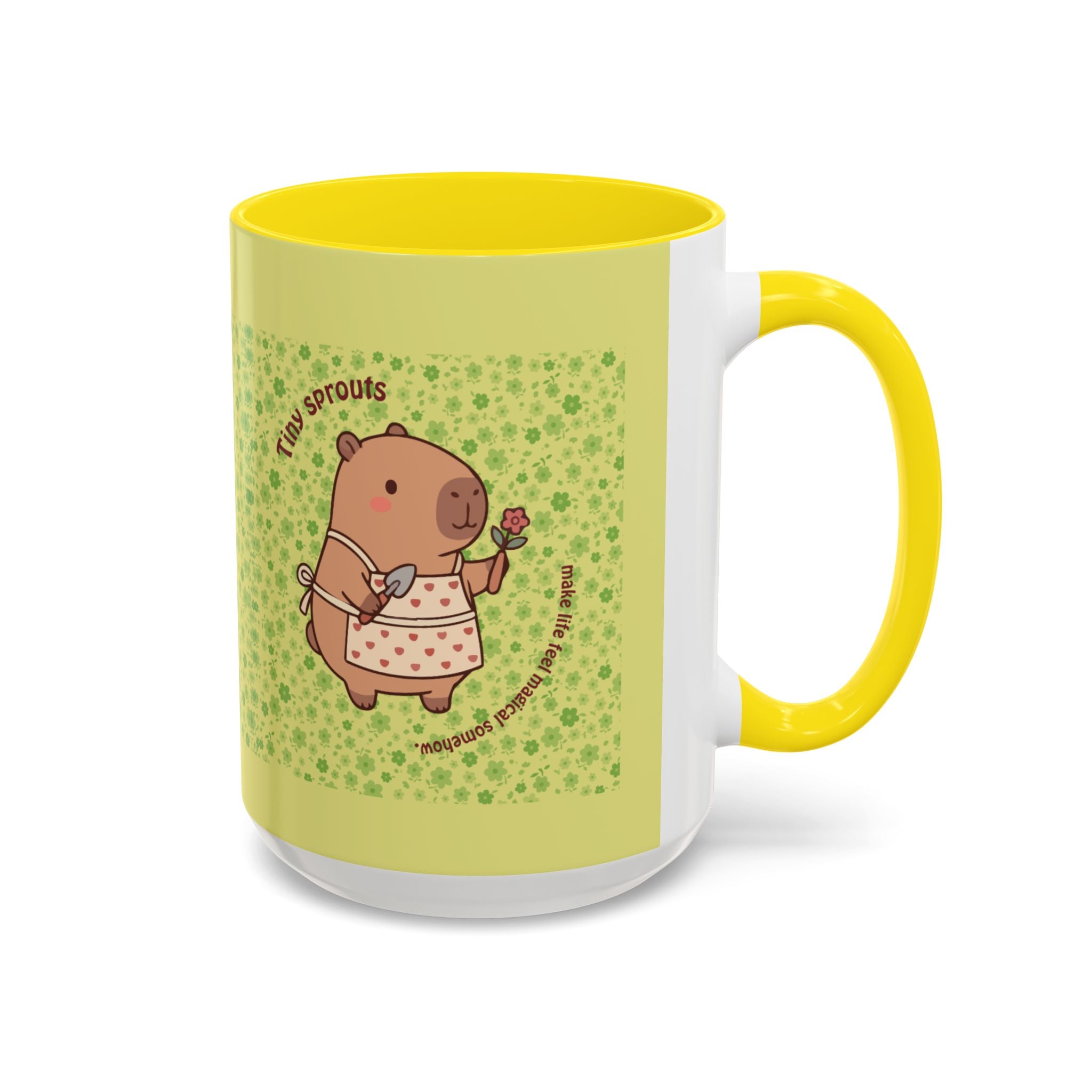 Cute ‘Tiny Sprouts’ Accent Coffee Mug – Kawaii Garden Capybara Design (11/15 oz)