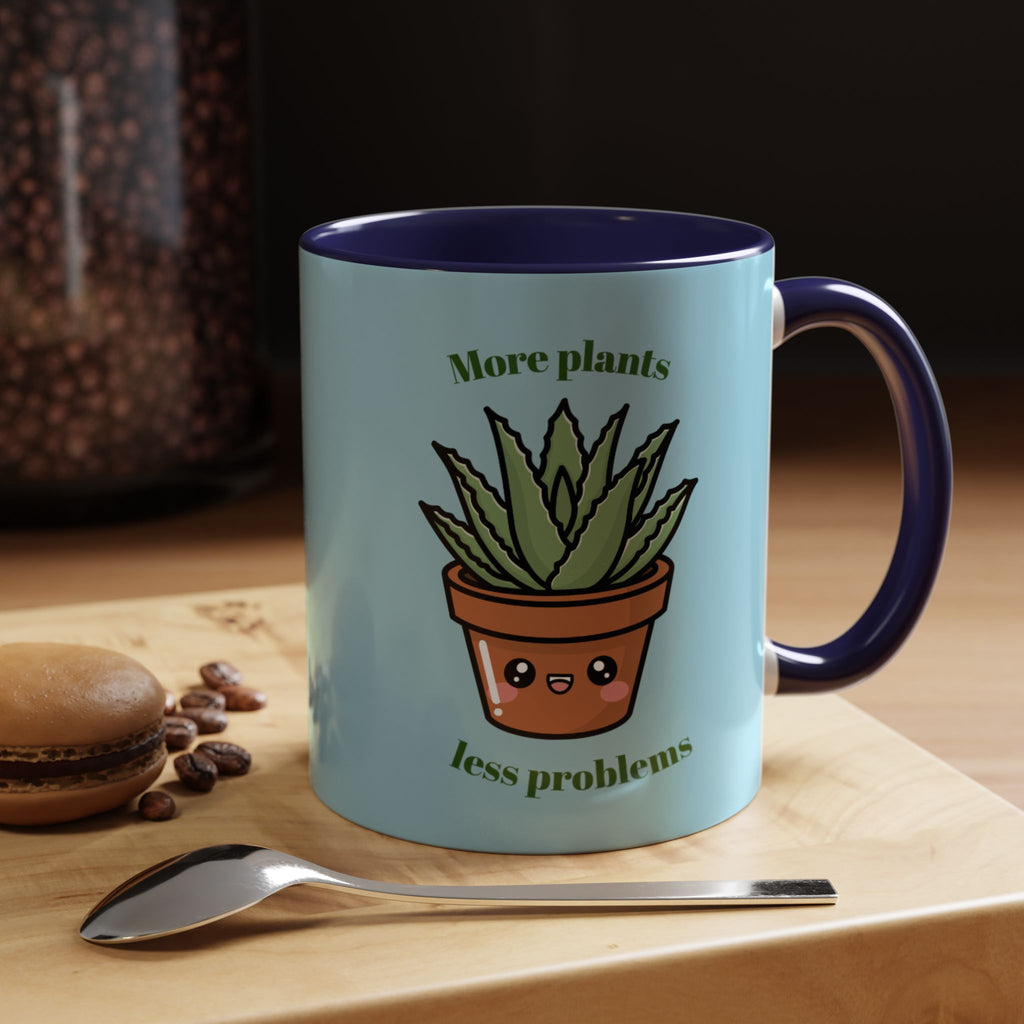 Cute Plant Lover Coffee Mug — "More Plants, Less Problems" Accent Ceramic Mug