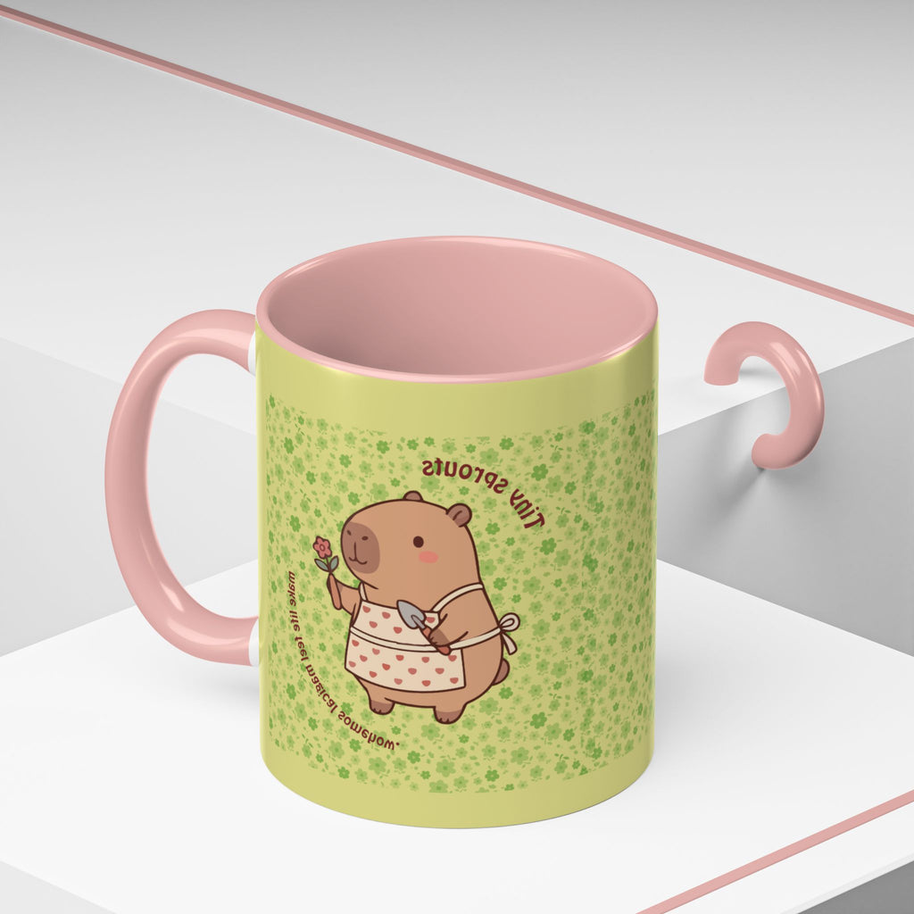 Cute ‘Tiny Sprouts’ Accent Coffee Mug – Kawaii Garden Capybara Design (11/15 oz)