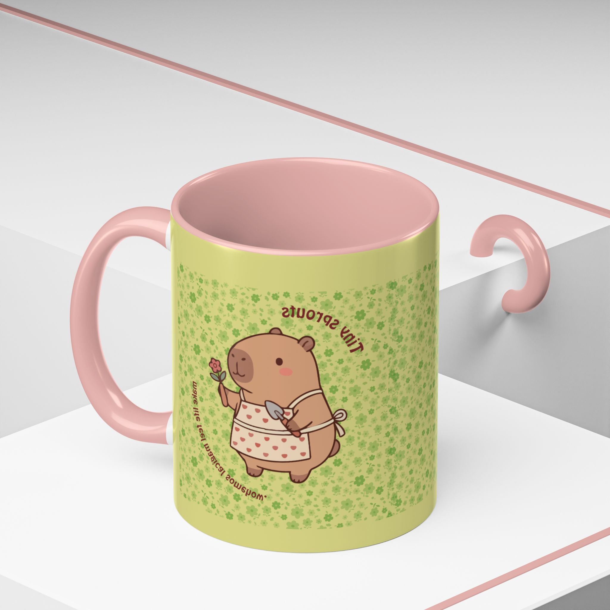 Cute ‘Tiny Sprouts’ Accent Coffee Mug – Kawaii Garden Capybara Design (11/15 oz)