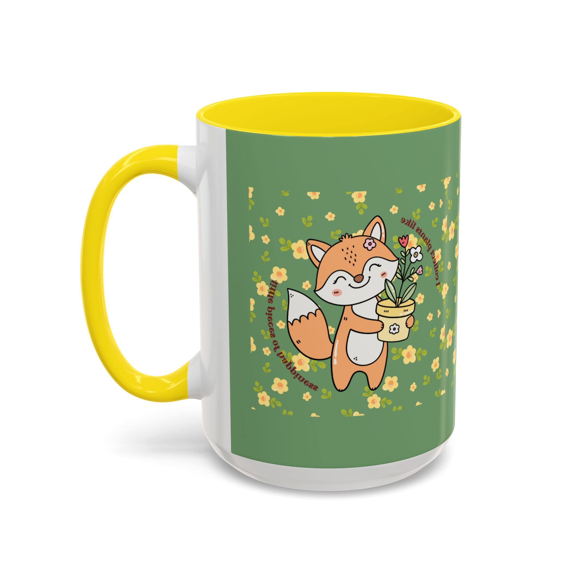 Cute Fox Floral Coffee Mug – Cute Fox Holding Potted Plant Accent Mug