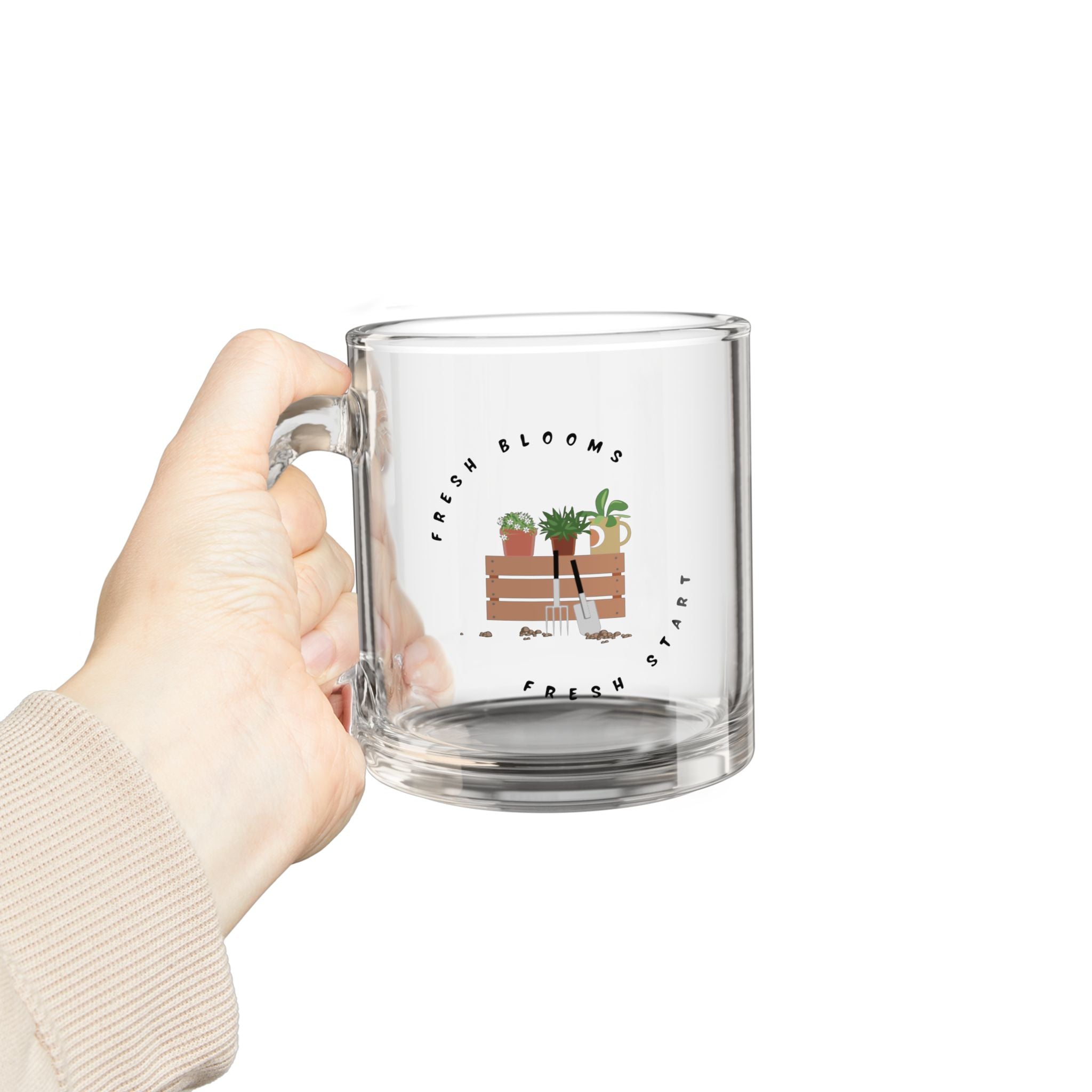 Glass Mug - Fresh Blooms Plant Lover 10oz Clear Coffee Tea Cup