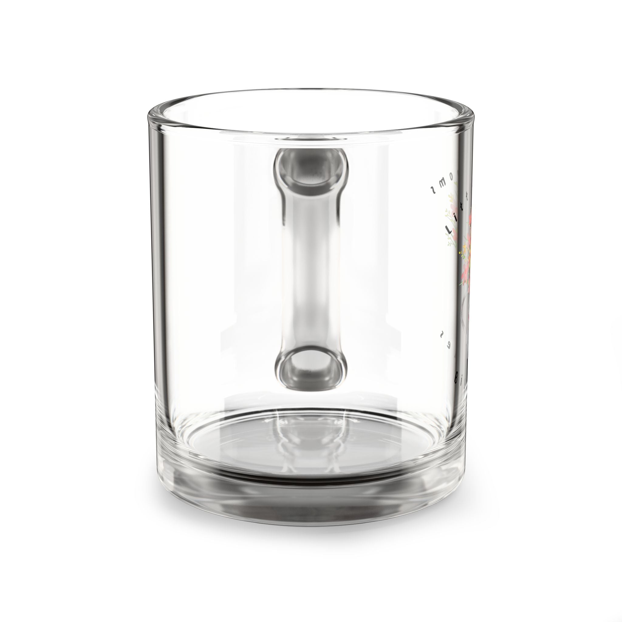 10oz Glass Mug – Smiling Flower Pitcher Design, 'tiny things big smiles' Gift Mug