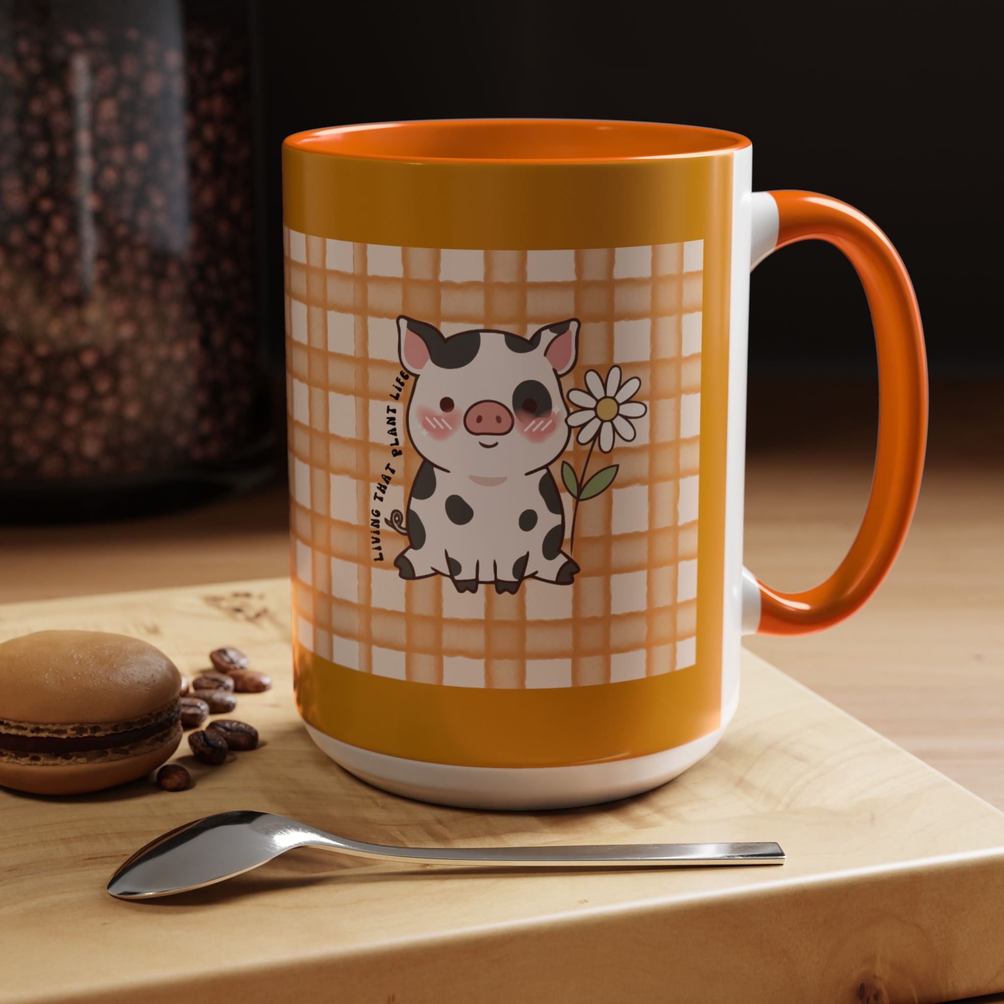 Cute Cow Plaid Accent Coffee Mug — Farmhouse Daisy Cow Design (11/15oz)