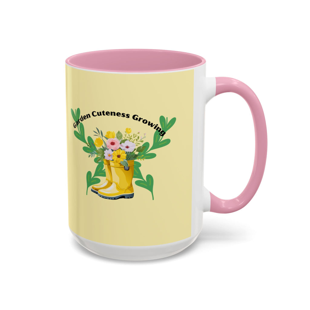 Yellow Rain Boot Floral Mug — “Garden Cuteness Growing” Coffee Cup (11oz/15oz)