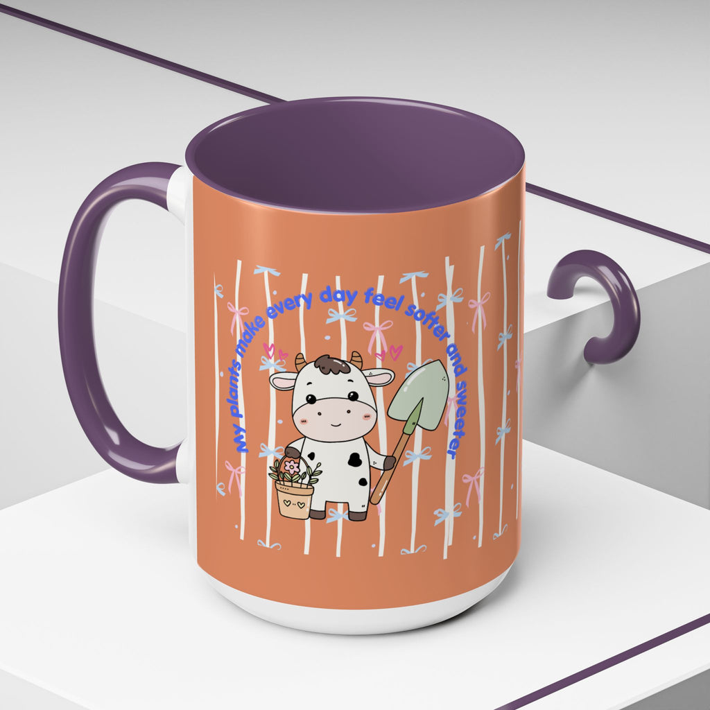 Cow Gardener Coffee Mug — Cute Cow with Shovel & Plant Pot Accent Mug (11/15oz)