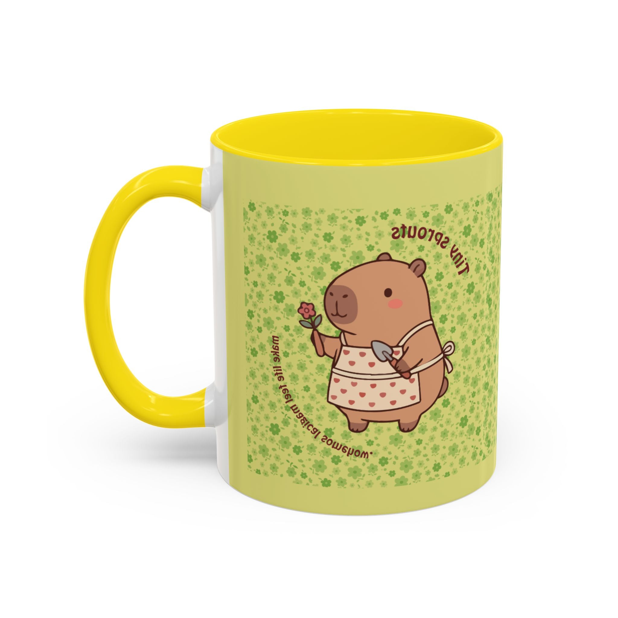 Cute ‘Tiny Sprouts’ Accent Coffee Mug – Kawaii Garden Capybara Design (11/15 oz)