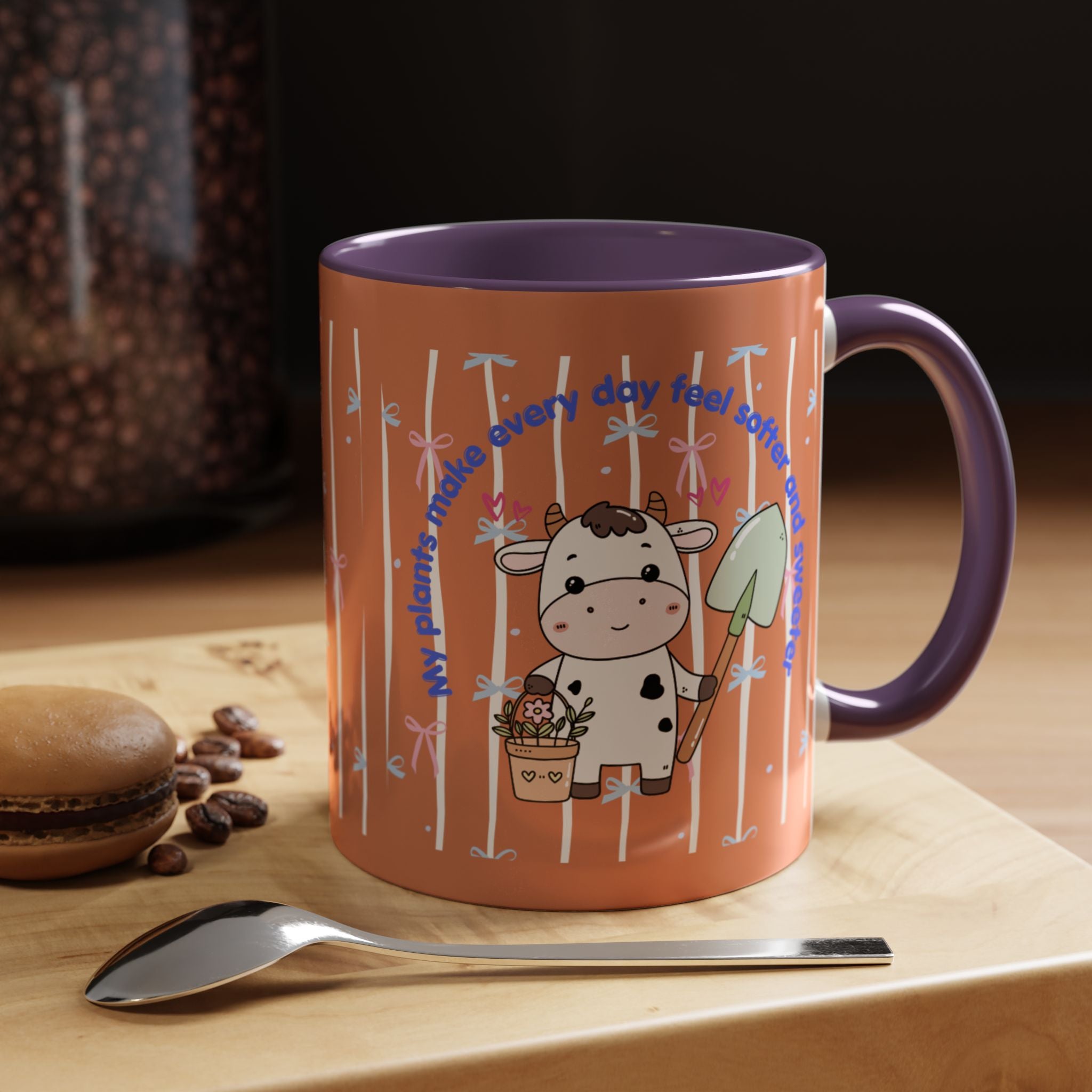 Cow Gardener Coffee Mug — Cute Cow with Shovel & Plant Pot Accent Mug (11/15oz)
