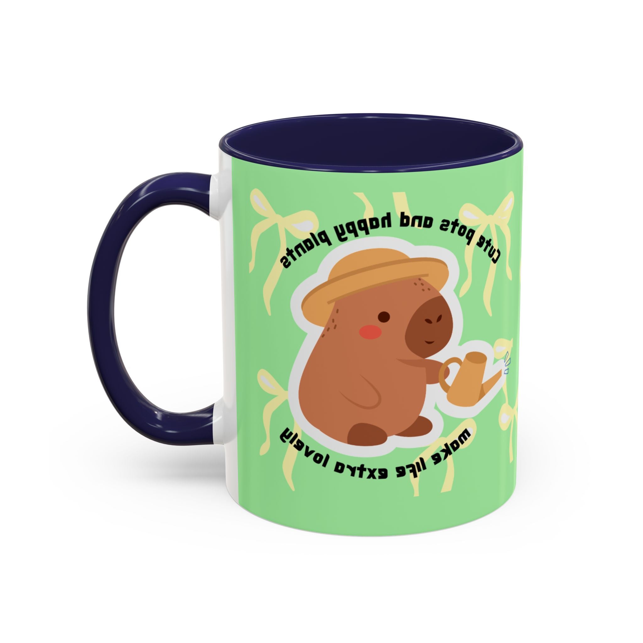 Accent Coffee Mug - Cute Bear Watering Plants ‘Cute Pots and Happy Plants Make Life Extra Lovely’