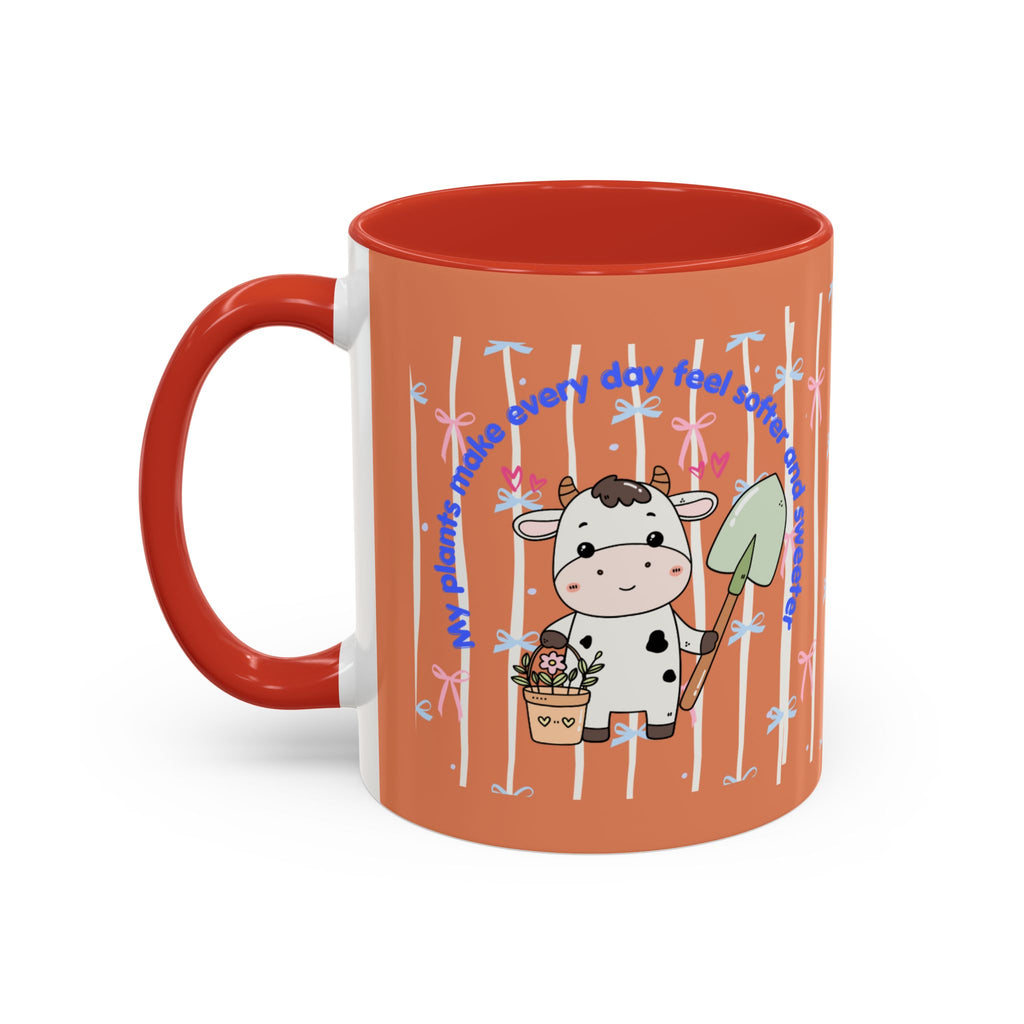 Cow Gardener Coffee Mug — Cute Cow with Shovel & Plant Pot Accent Mug (11/15oz)
