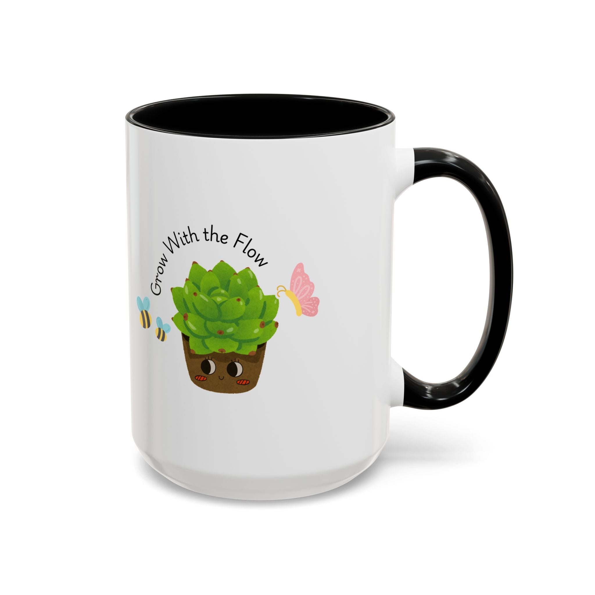 Grow With the Flow Succulent Coffee Mug - Cute Plant Lover Gift (11/15oz)