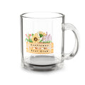 10oz Glass Mug — Rustic Floral Crate Design, Sunflower & Lavender Coffee Cup
