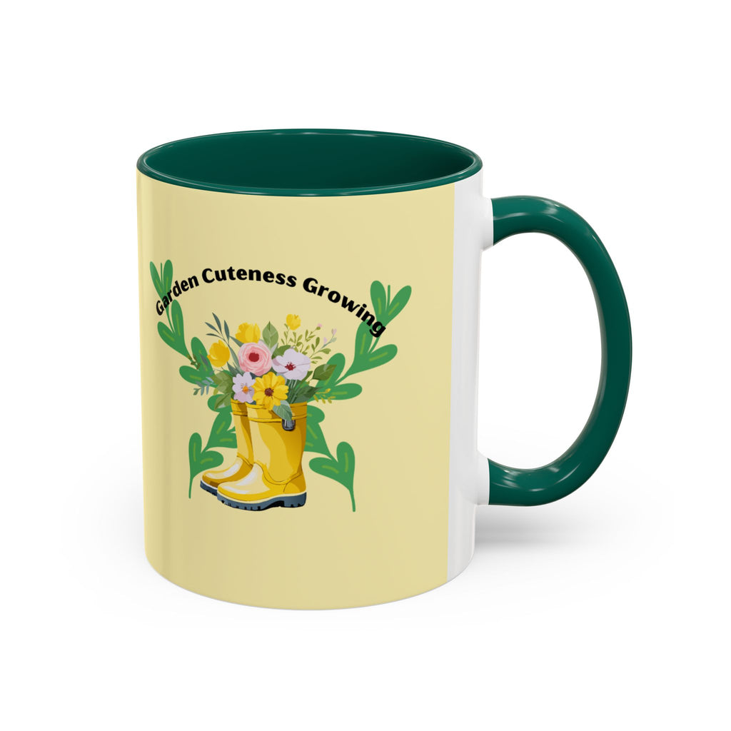 Yellow Rain Boot Floral Mug — “Garden Cuteness Growing” Coffee Cup (11oz/15oz)