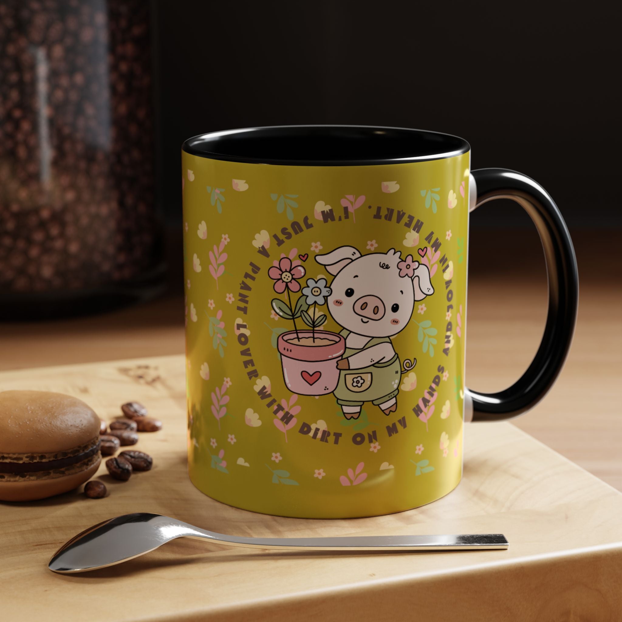 Cute Piglet Gardening Coffee Mug — "My Heart Is In The Dirt" Accent Mug