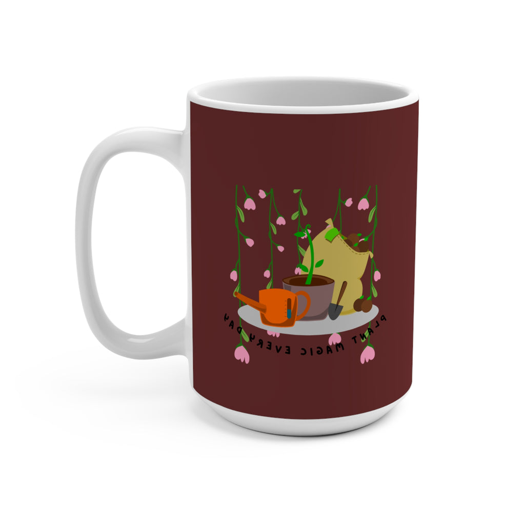 15oz Ceramic Mug — Cozy Tea & Plant Magic Design (“Best Magic Ever”)