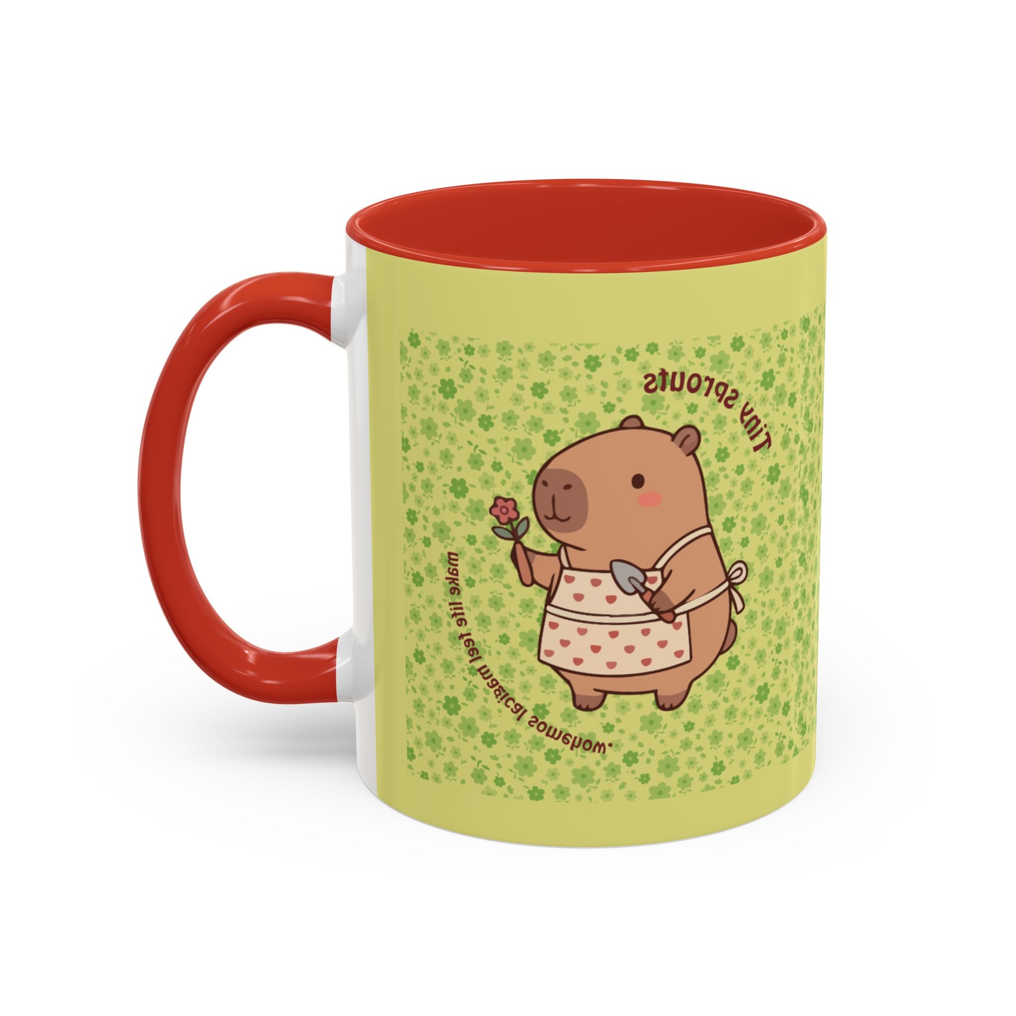Cute ‘Tiny Sprouts’ Accent Coffee Mug – Kawaii Garden Capybara Design (11/15 oz)