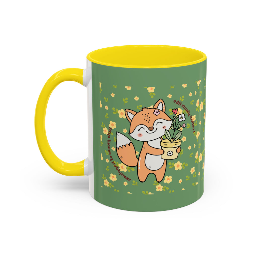 Cute Fox Floral Coffee Mug – Cute Fox Holding Potted Plant Accent Mug