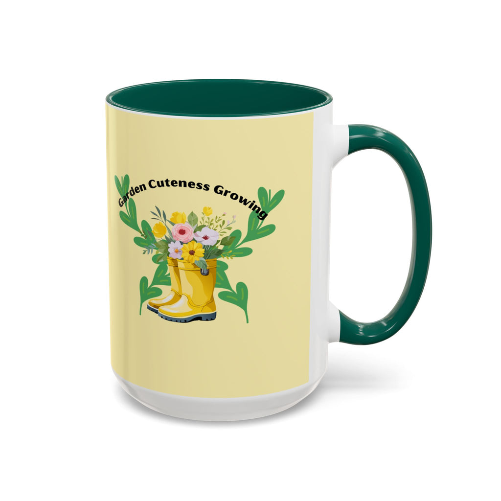 Yellow Rain Boot Floral Mug — “Garden Cuteness Growing” Coffee Cup (11oz/15oz)