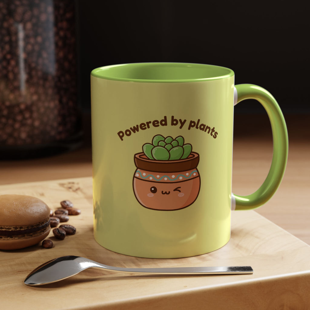 Powered by Plants Succulent Coffee Mug – Cute Kawaii Plant Lover Gift (11/15oz)