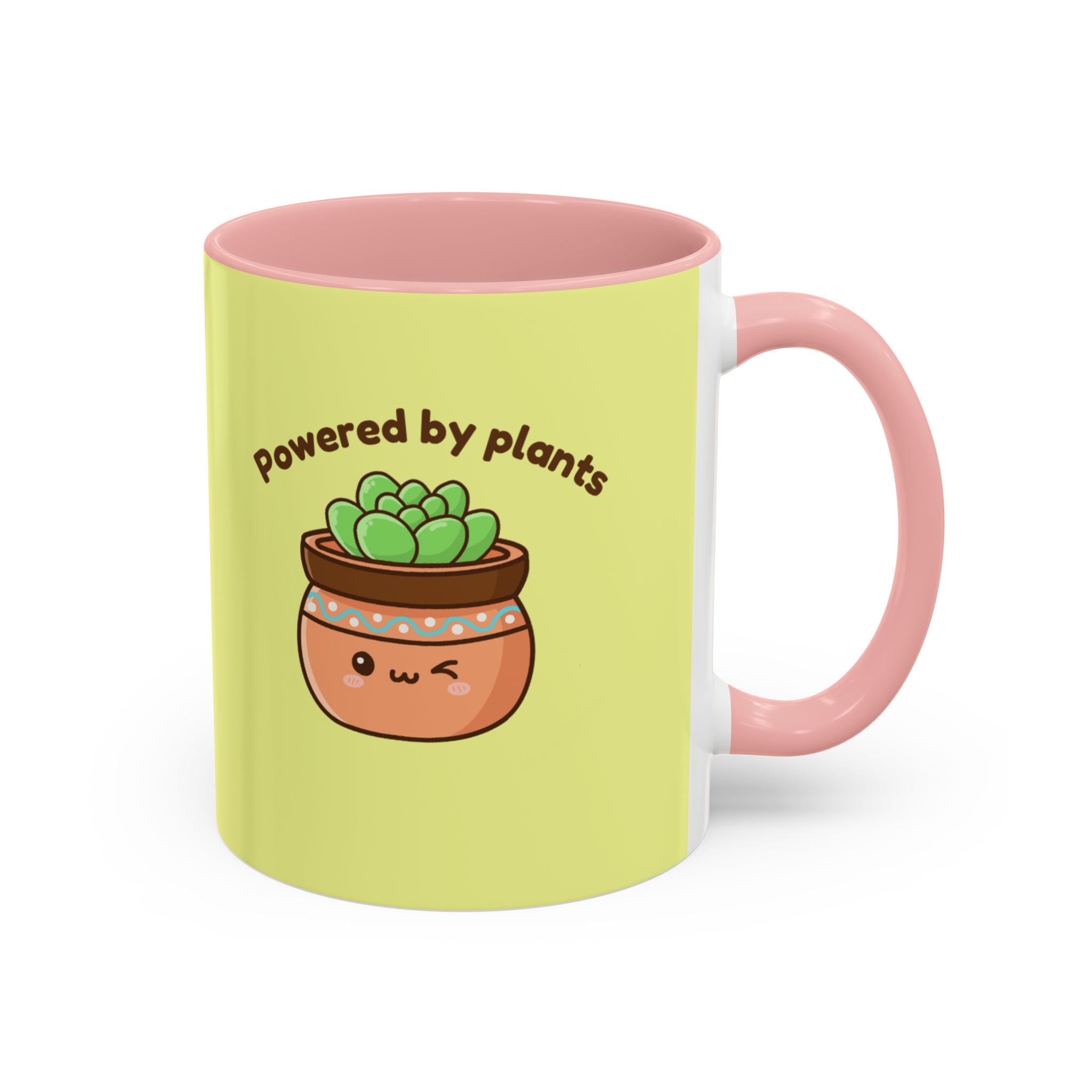 Powered by Plants Succulent Coffee Mug – Cute Kawaii Plant Lover Gift (11/15oz)