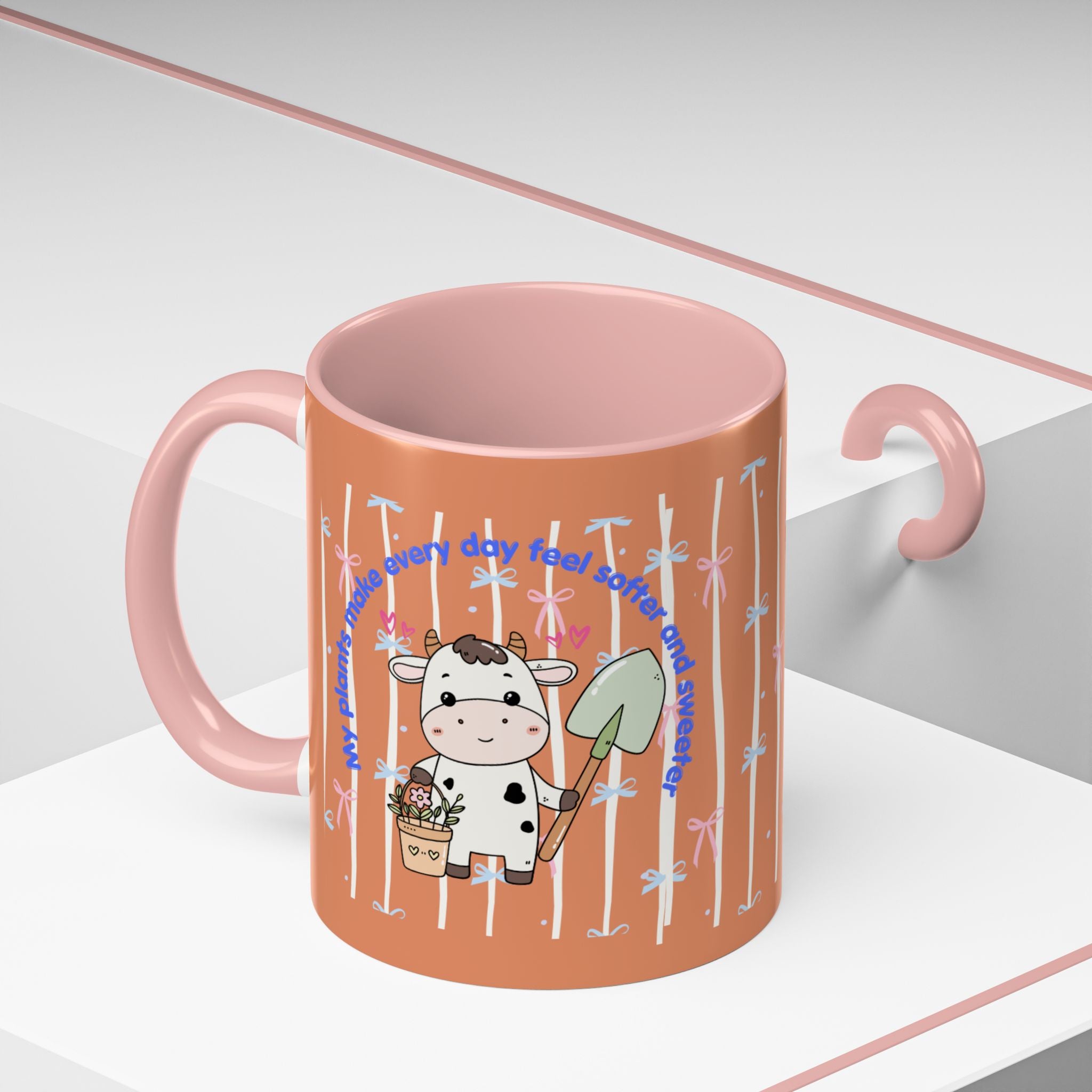 Cow Gardener Coffee Mug — Cute Cow with Shovel & Plant Pot Accent Mug (11/15oz)