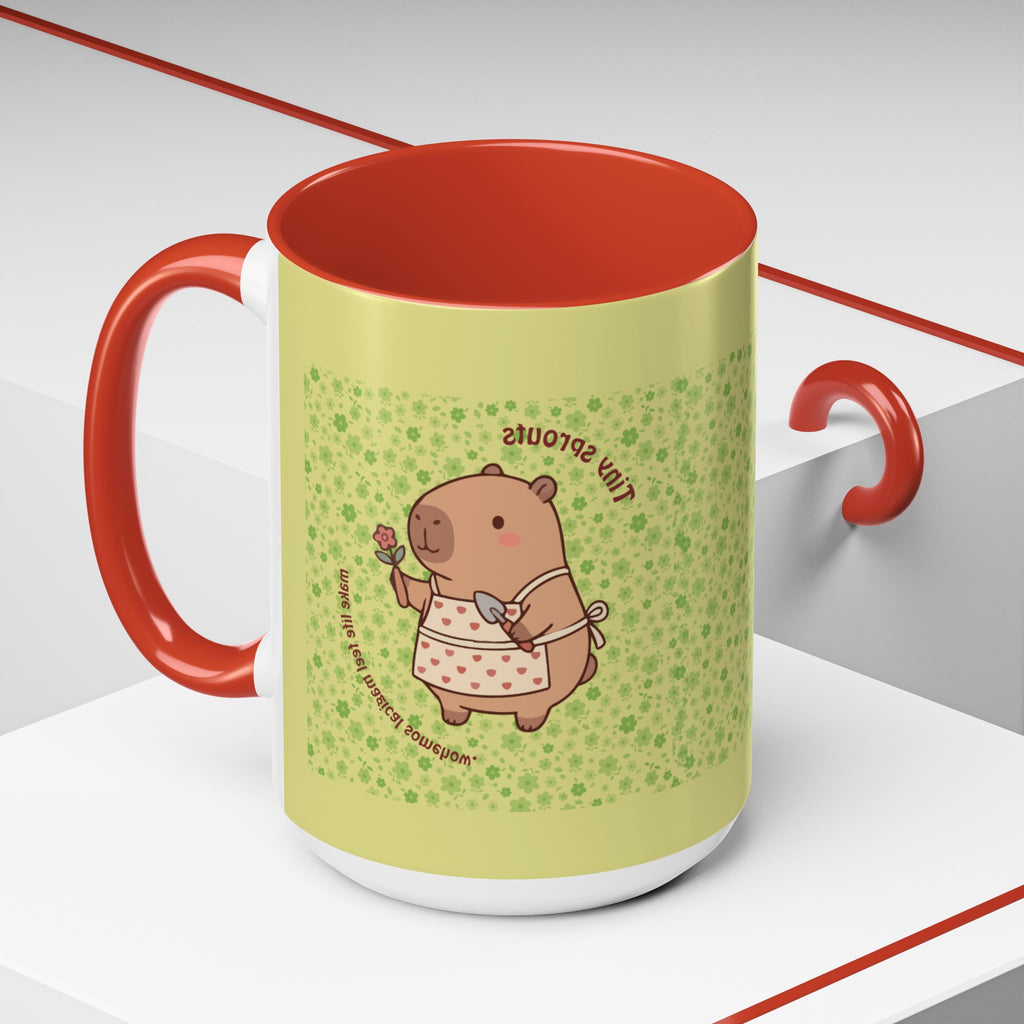 Cute ‘Tiny Sprouts’ Accent Coffee Mug – Kawaii Garden Capybara Design (11/15 oz)